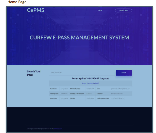 CURFEW E-PASS MANAGEMENT SOFTWARE