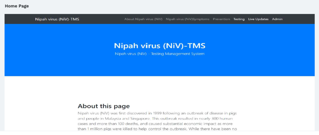 NIPAH VIRUS (NIV) - TESTING MANAGEMENT SOFTWARE