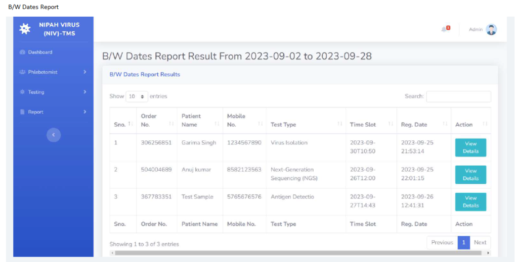 NIPAH VIRUS (NIV) - TESTING MANAGEMENT SOFTWARE