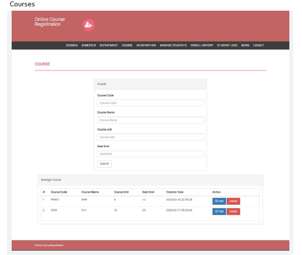 ONLINE COURSE REGISTRATION